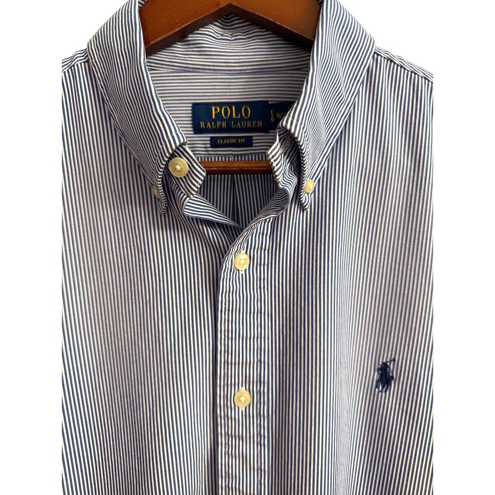 Polo Ralph Lauren Classic Fit Striped Button Down Shirt Men Large Pinstripe Blue